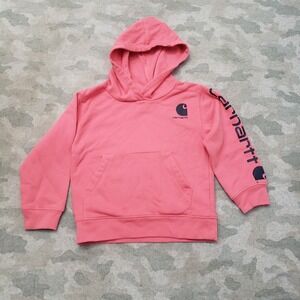 Carhartt Sweatshirt Youth 4‎ Pink Hooded Pockets Long Sleeve Workwear